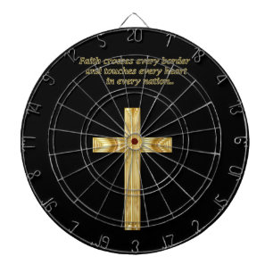 Goldchristliches Glaubenkreuz mit lustigem Dartscheibe