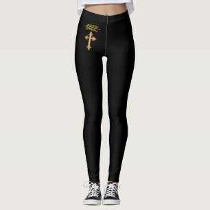 Goldchristliches Spaßkreuz mit lustigem Sprichwor Leggings