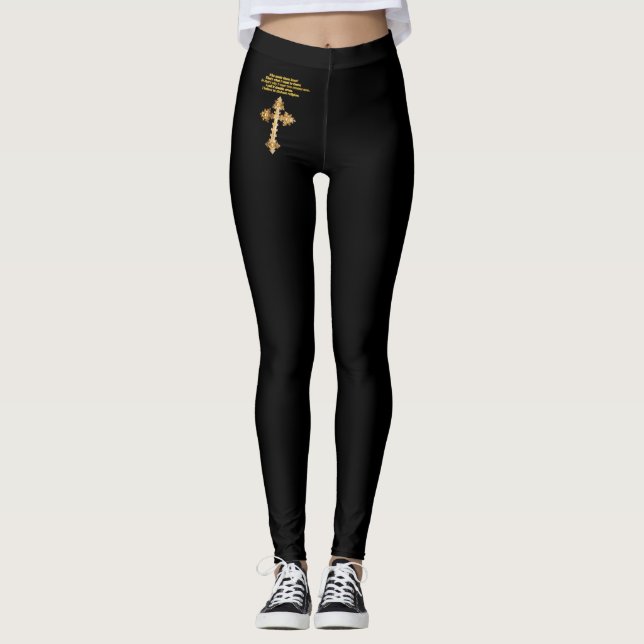Goldchristliches Spaßkreuz mit lustigem Sprichwort Leggings (Vorderseite)