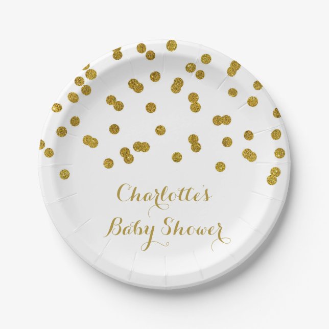 Goldconfetti-Babyparty-Platte Pappteller (Vorderseite)
