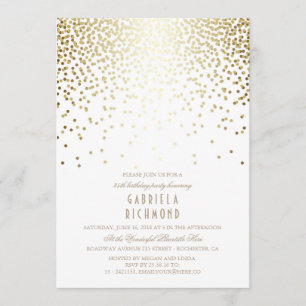 Goldconfetti-elegantes Vintages weißes Einladung