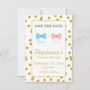 Goldconfetti-Geschlecht decken Bogen auf und Save The Date