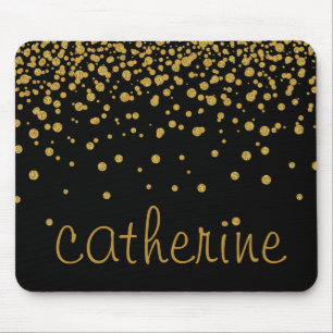 Goldconfetti-Glitzer-Schwarz-Imitat-Folie Glittery Mousepad