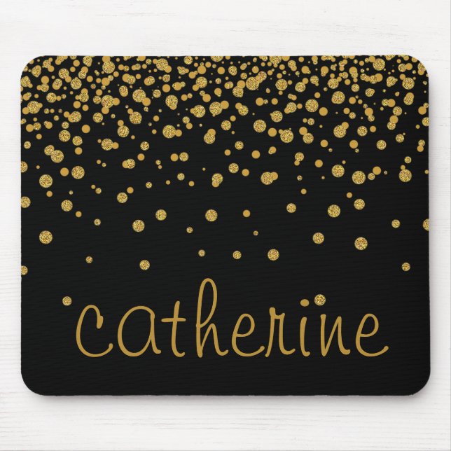 Goldconfetti-Glitzer-Schwarz-Imitat-Folie Glittery Mousepad (Vorne)