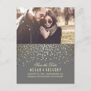 Goldconfetti-graues elegantes Foto Save the Date Ankündigungspostkarte