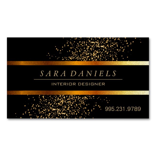 Goldconfetti-Tupfen und Schwarzes Magnetische Visitenkarte (Vorderseite)