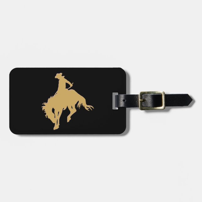 Goldcowboy-sträubendes Pferdeschwarzes Gepäckanhänger (Vorderseite horizontal)