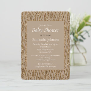 Goldcreme Brown Glitzer Zebra Print Baby Dusche Einladung