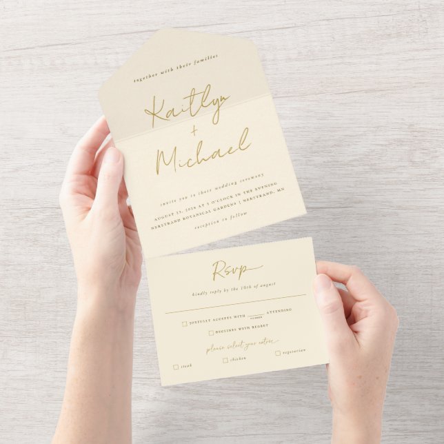 Goldcreme Hochzeit Moderne Träne aus UAWG All In One Einladung (Abreißen)