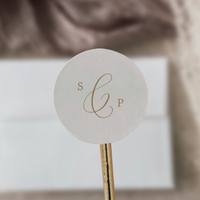 Goldcreme-Monogramm-Hochzeitscreme-Umschlag Aufkle Runder Aufkleber (Von Creator hochgeladen)