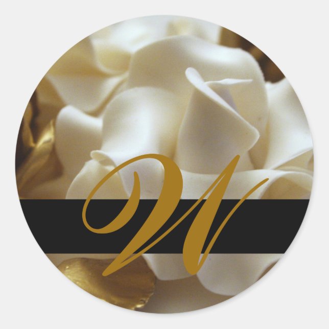 Goldcreme-Rose-Monogramm-Hochzeitskleber Runder Aufkleber (Vorderseite)
