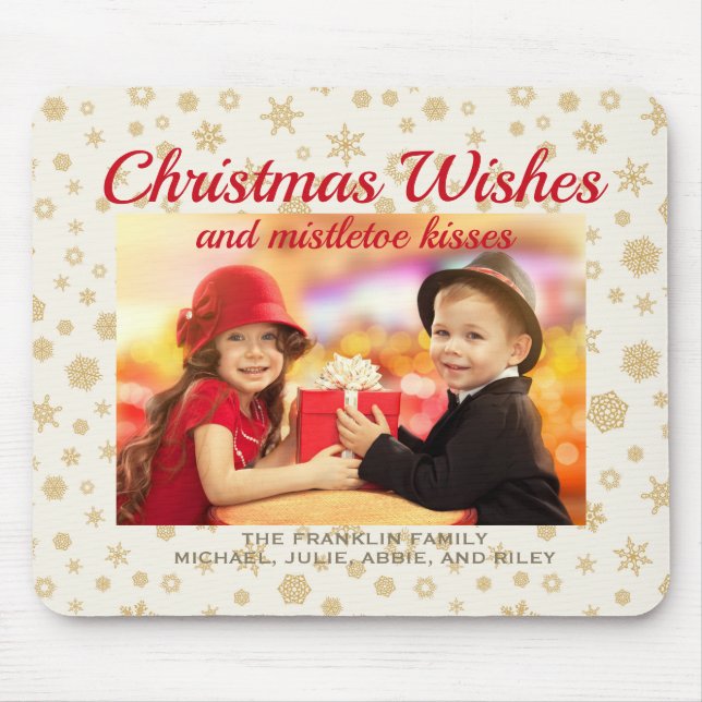 Goldcreme Weihnachtsschneeflocken wünscht Foto Ges Mousepad (Vorne)