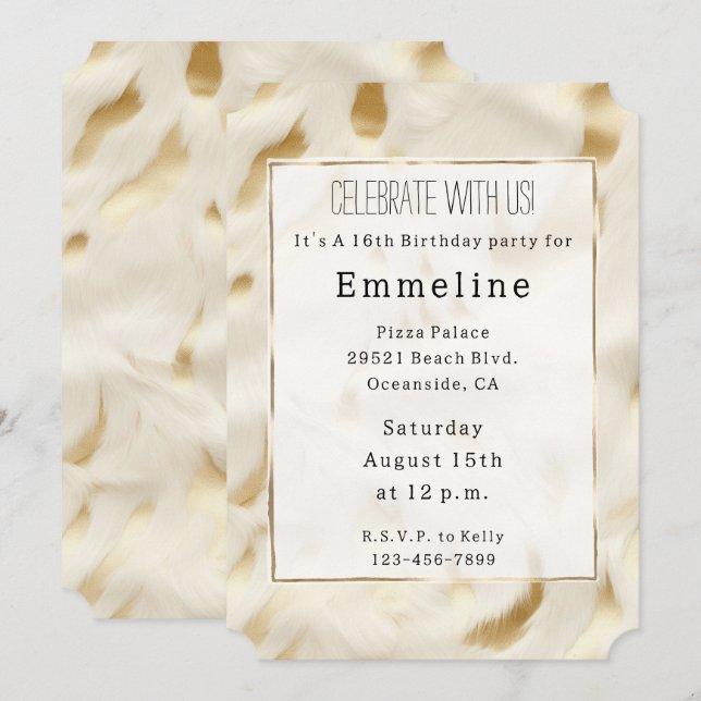 Goldcreme Weißer Western Einladung (Vorne/Hinten)