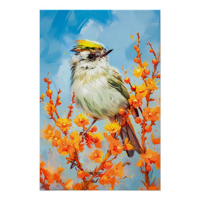 Goldcrest im Winter Impressionist Malerei Poster (Vorderseite)