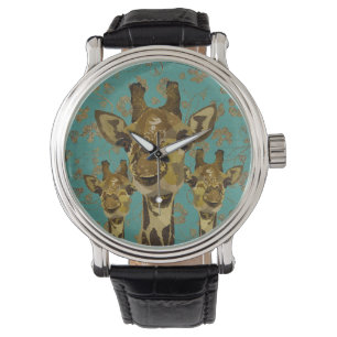 Golddamast-Giraffen-Retro mit Blumenuhr Armbanduhr