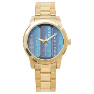 Golddamen "New York, Paris, London" Armbanduhr