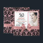 Golddampfer aus fünfzig und fabelhafter Rose |50.  Einladung<br><div class="desc">Rose Glitzer | 50. Geburtstagseinladungen. 50 und fabelhaft! Ein wunderschöner moderner rosa Rosengoldgold Glitzer Blumendamast 50. Geburtstagsparty Einladungen können Sie personalisieren und senden Sie Ihre fünfzigsten Geburtstagsfeier. In der Mitte hübscher rosa Bogen. Ersetzen Sie das Beispiel-Foto durch das eigene. Die Worte "50 und Fabulous" sind Set unter Verwendung beliebter Typografie....</div>