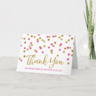 Golddanken pinkfarbenes rosa Confetti-Brautparty Dankeskarte