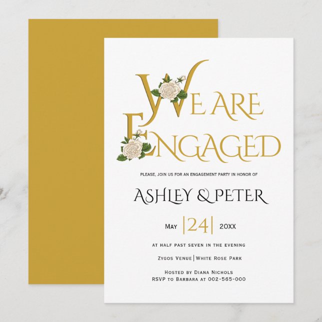 Golddekorative Typografie, Rose-Engagement-Partei Einladung (Vorne/Hinten)
