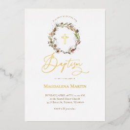 Golddetails Herbstkranz Taufe Folieneinladung