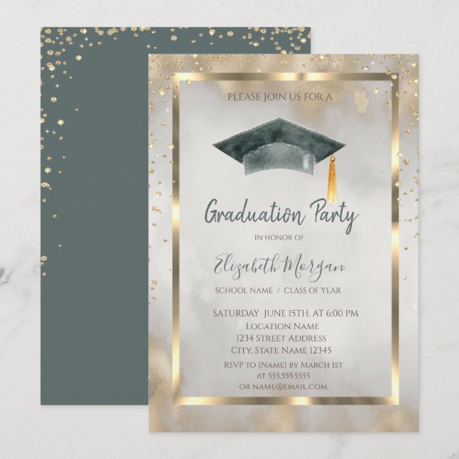 Golddiamanten, Rahmen, Graduierungsoberflächen Gol Einladung (Vorne/Hinten)