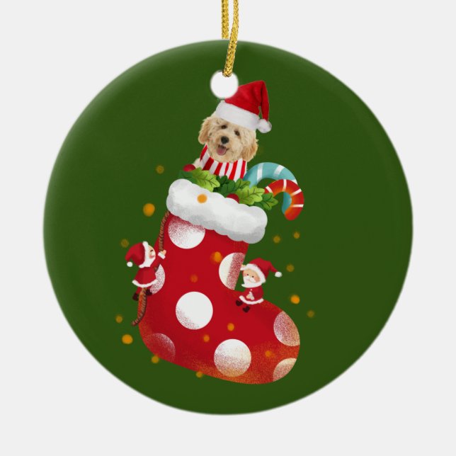 Golddoodle mit Socken Keramik Ornament (Vorne)