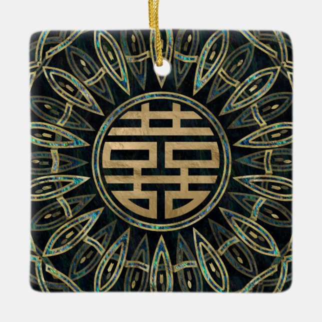 Golddoppeltes Glück-Symbol-Gold und Ohrschnecke Keramikornament (Vorderseite)