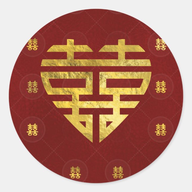 Golddoppeltes Glück-Symbol in der Herzform Runder Aufkleber (Vorderseite)