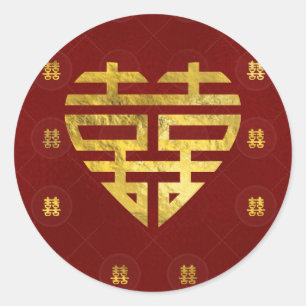 Golddoppeltes Glück-Symbol in der Herzform Runder Aufkleber