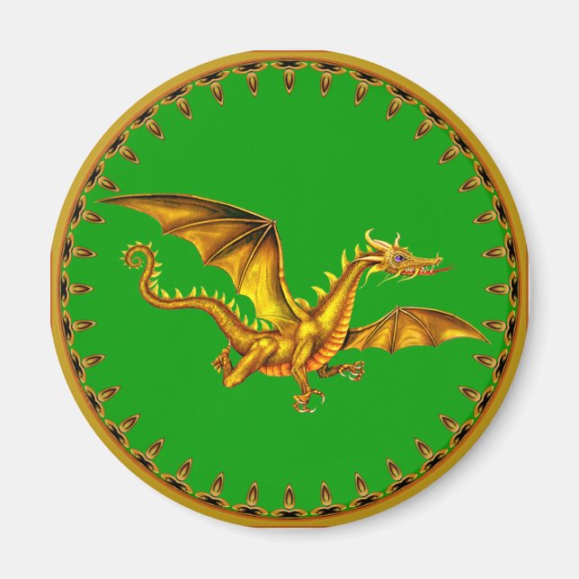 Golddrache auf Grün Magnet (Vorne)