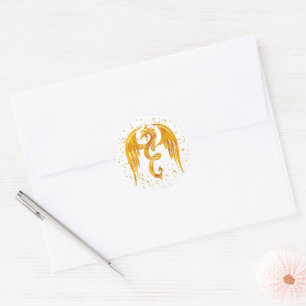 Golddrache in den Sternenaufklebern Runder Aufkleber