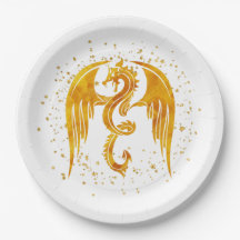 Golddrache in den Tellern des Sternenpapiers