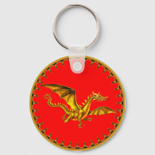 Golddrache in Rot Schlüsselanhänger
