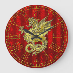 Golddrache-roter Folien-Streifen Große Wanduhr