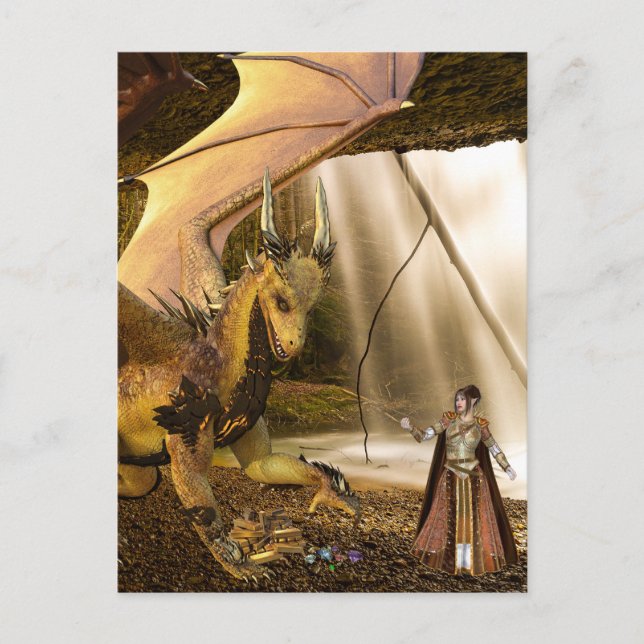 Golddrache und Prinzessin Elf Postkarte (Vorderseite)