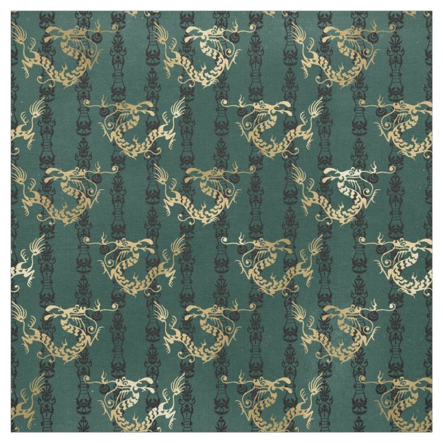 Golddrachen auf Grün Stoff (Muster)