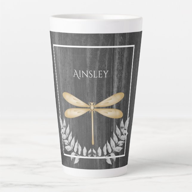 Golddrachenfliege Rustikale Personalisierte Latte- Milchtasse (Vorderseite)