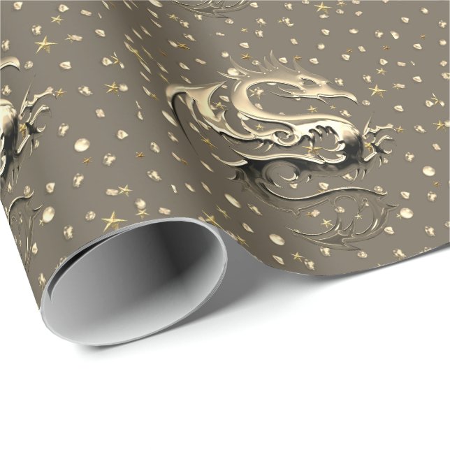 Golddrachenpapier Geschenkpapier (Rolleneckpunkt)