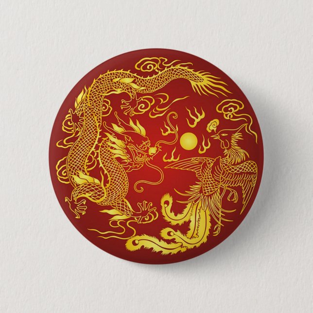 Golddragon Phoenix Chinesische Gastgeschenk Hochze Button (Vorderseite)