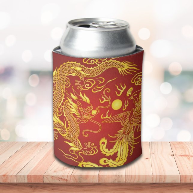 Golddragon Phoenix Chinesische Gastgeschenk Hochze Dosenkühler (Gold Red Dragon Phoenix Chinese Wedding Favor Can Cooler)
