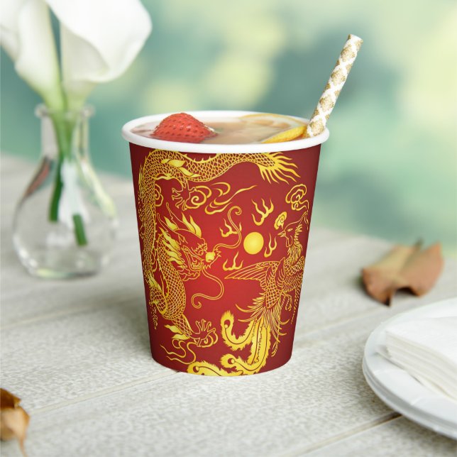 Golddragon Phoenix Chinesische Gastgeschenk Hochze Pappbecher (In Situ)