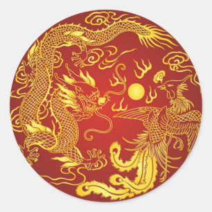 Golddragon Phoenix Chinesische Gastgeschenk Hochze Runder Aufkleber