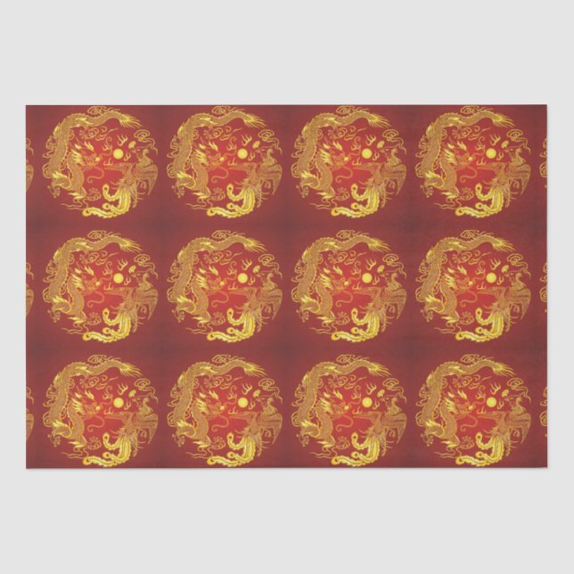Golddragon Phoenix Chinesische Gastgeschenk Hochze Seidenpapier (Vorderseite)