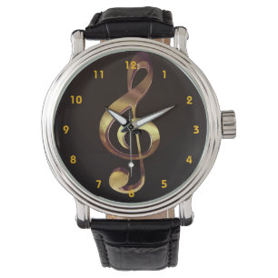 Golddreifacher Clef-Musik-Uhr Armbanduhr