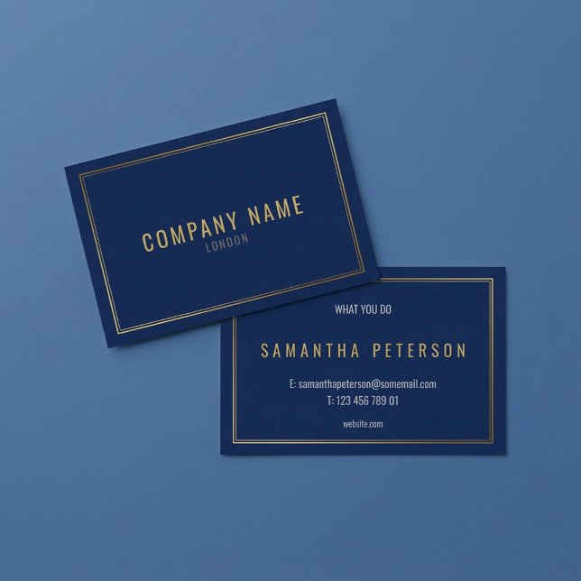Goldeffektgrenze, blauer Hintergrund beruflich Visitenkarte (Gold effect border, blue background professional business card.)