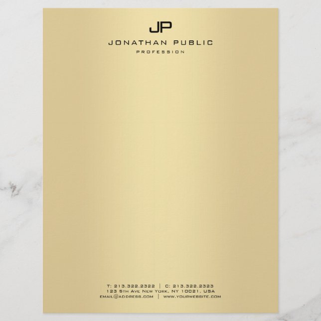 Goldelegante Monogramm-Glamour-Schablone modern Briefbogen (Vorderseite)