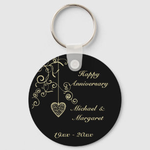 Goldeleganter Herz-Hochzeitstag Schlüsselanhänger