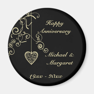 Goldelegantes Herz-Hochzeitstag-Memento Magnet