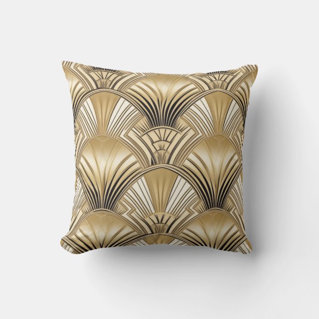 GoldElfenbein der Moderne Art Deco Kissen (Vorderseite)