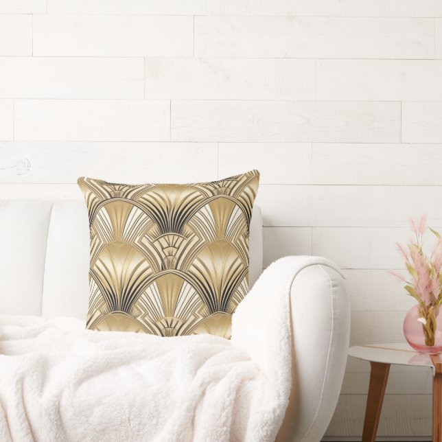 GoldElfenbein der Moderne Art Deco Kissen (Liege)